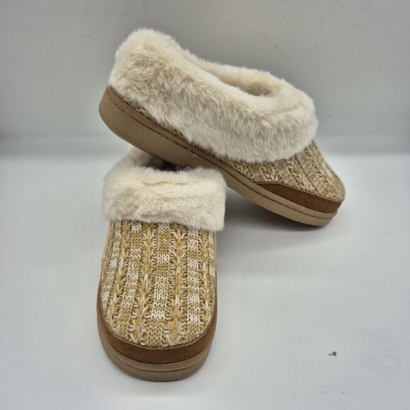 Clarks Shoes - Clarks Women's slippers Size 7 M Beige Tan Knitted Faux Fur Collar Lined Clog